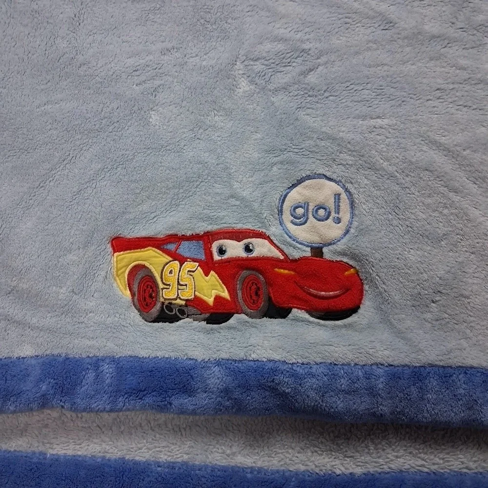 Lightning McQueen Go Disney Cars Baby Blanket Blue Fleece Pixar Boys Plush Lovey